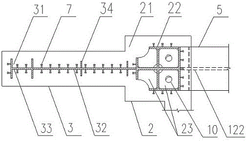 Column-supported-by-beam transfer beam with steel plate reinforced concrete shear walls arranged in adjacent spans