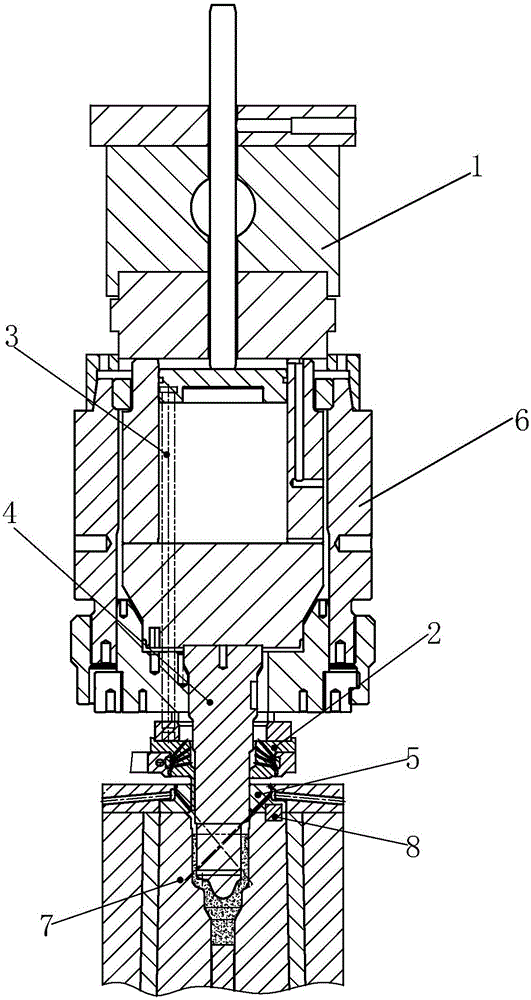 Cardan joint back-extruding guiding structure suitable for 2000T automatic mechanical press