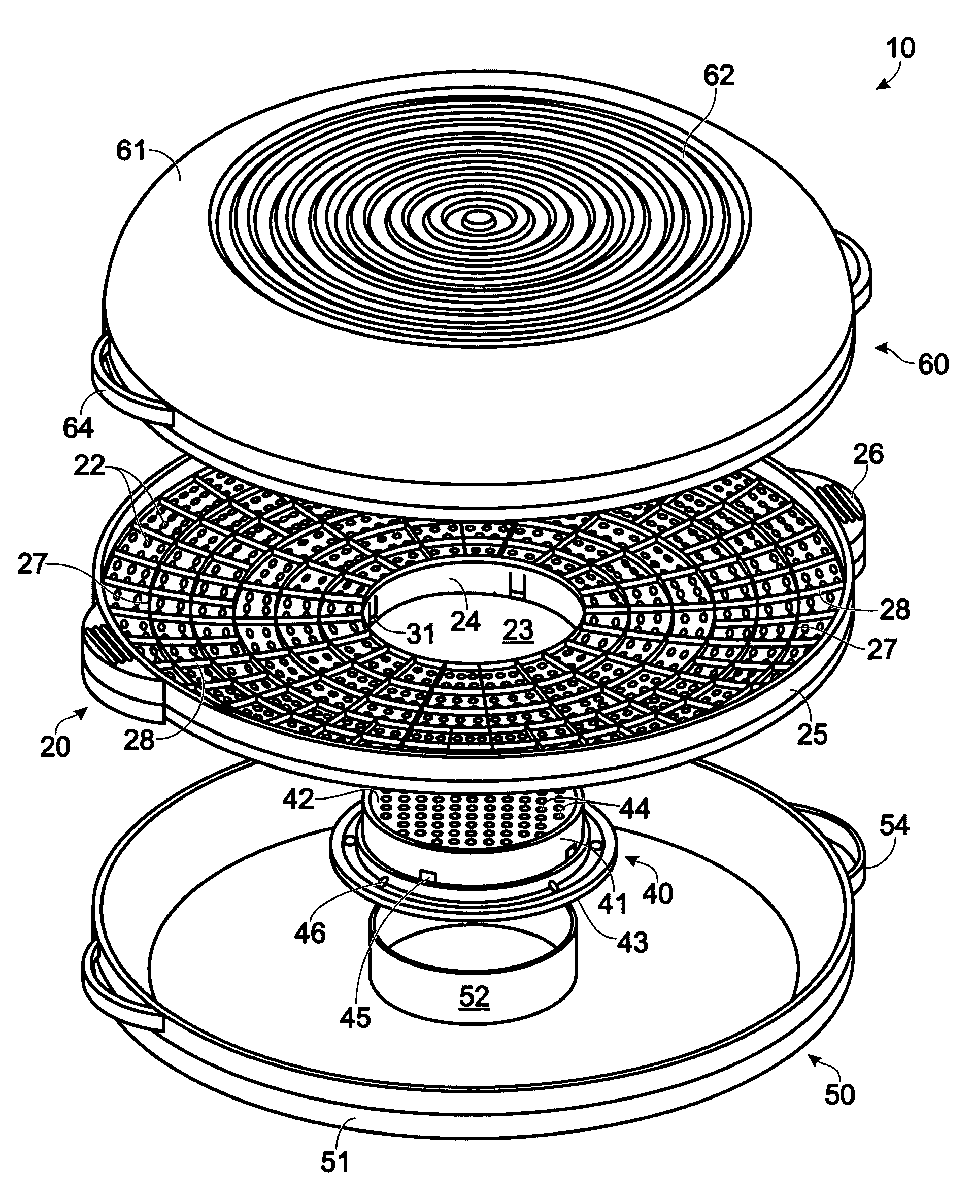 Multi-component drain and serving tray assembly