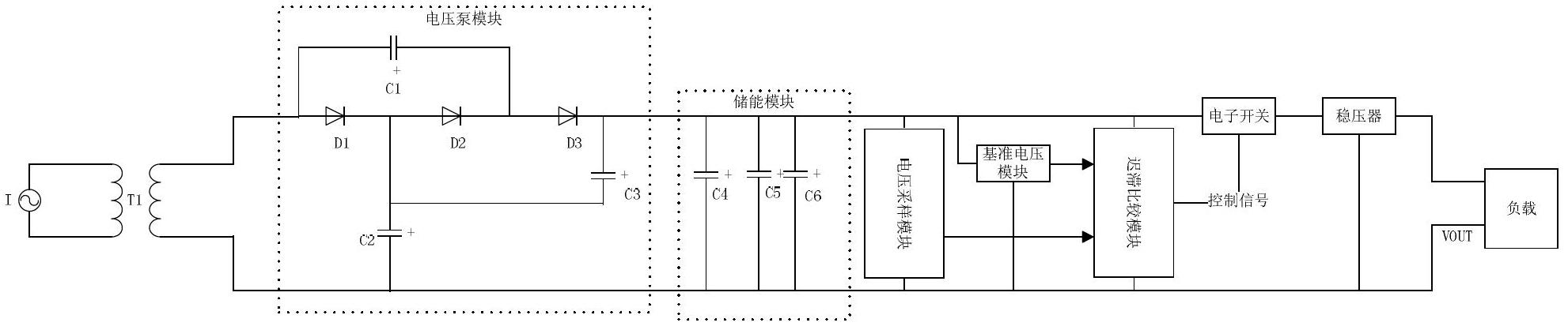 Energy collecting and voltage stabilizing power supply circuit based on taking electricity by using high-voltage power wires