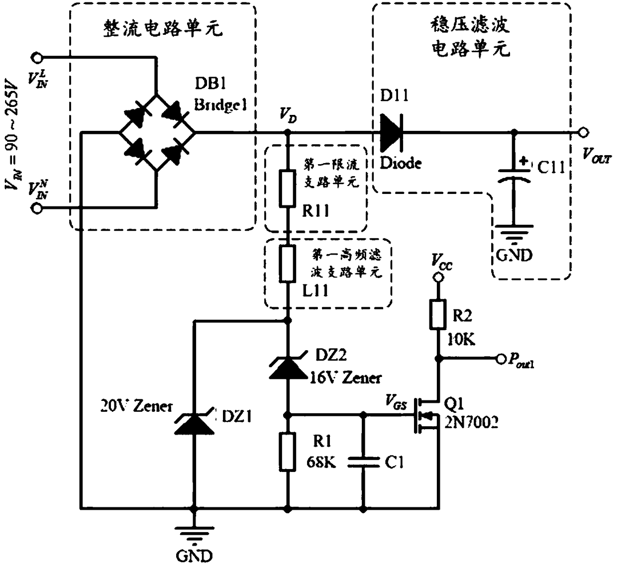 A circuit for generating a clock pulse signal based on alternating current