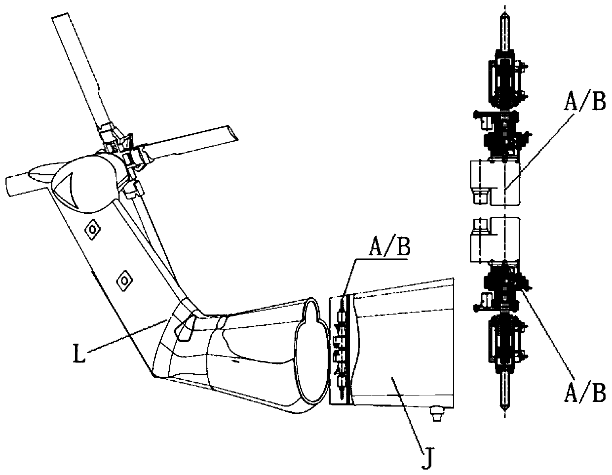 An electric transmission device of a split-type helicopter tail beam lock pin mechanism and its lock pin method