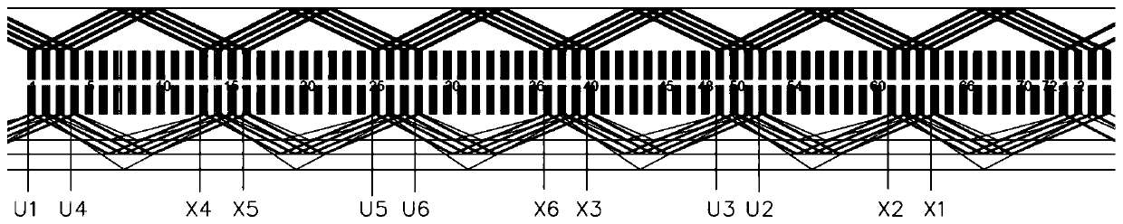 Three-antipode six-layer flat copper wire winding structure and motor using winding structure