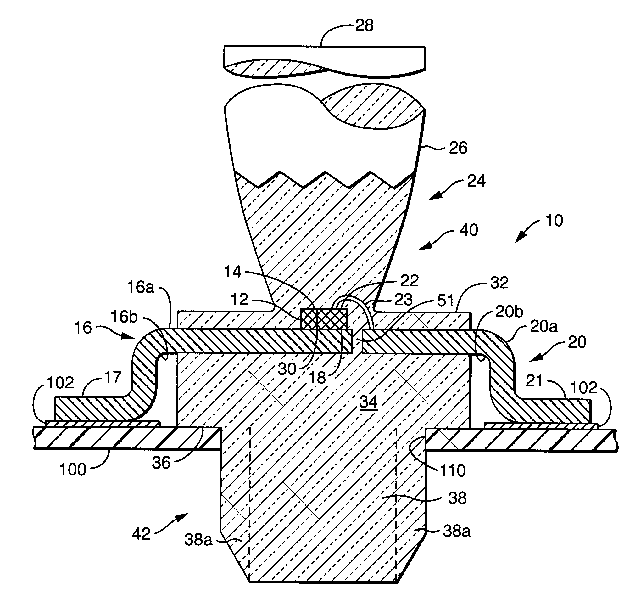 Light emitting diode with direct view optic
