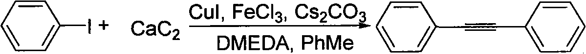 Method for synthesizing diphenylacetylene by utilizing calcium carbide