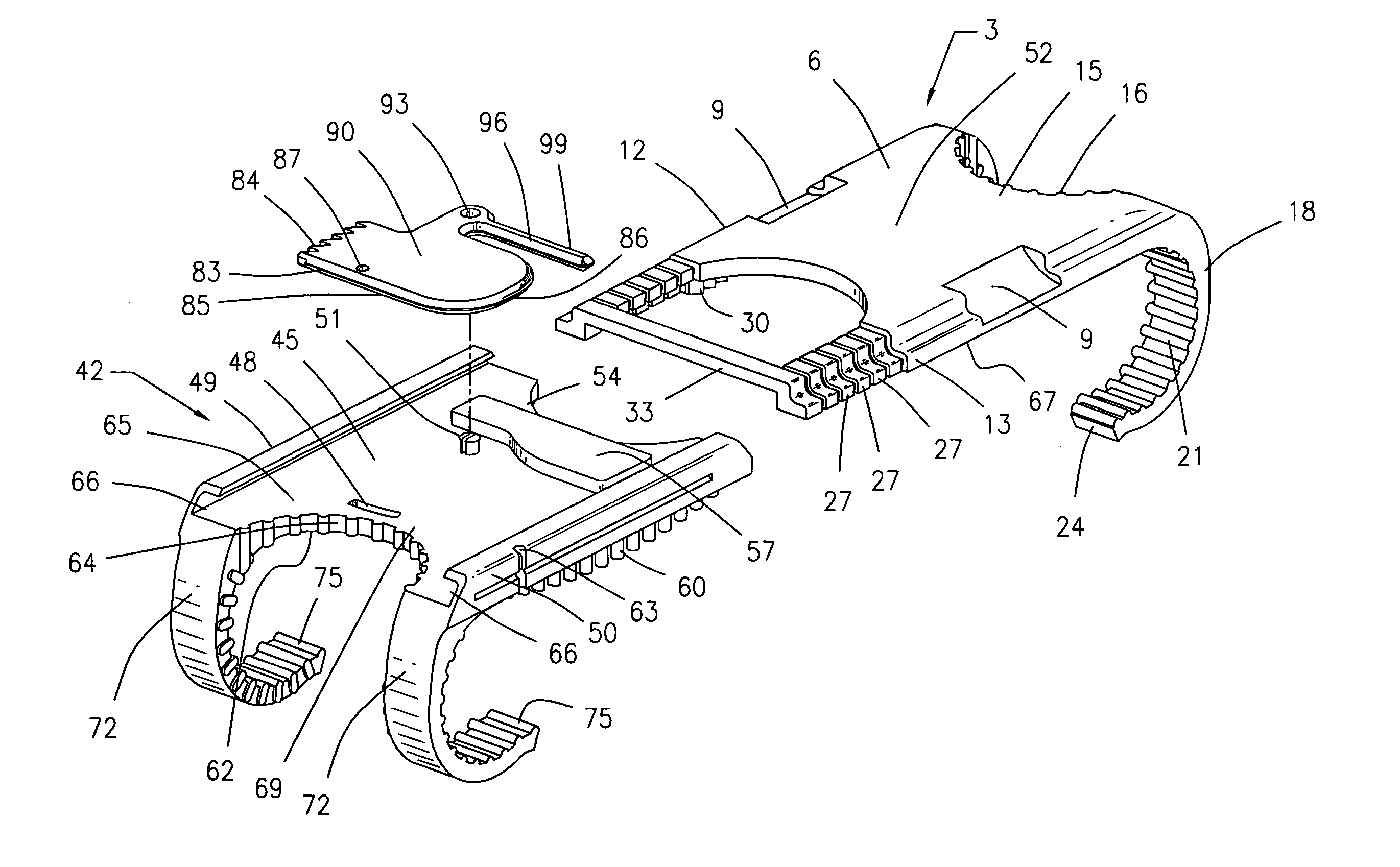 Surgical device for capturing, positioning and aligning portions of a severed human sternum