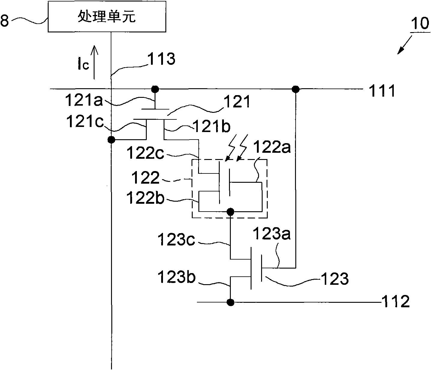Light sensing element and liquid crystal display containing same