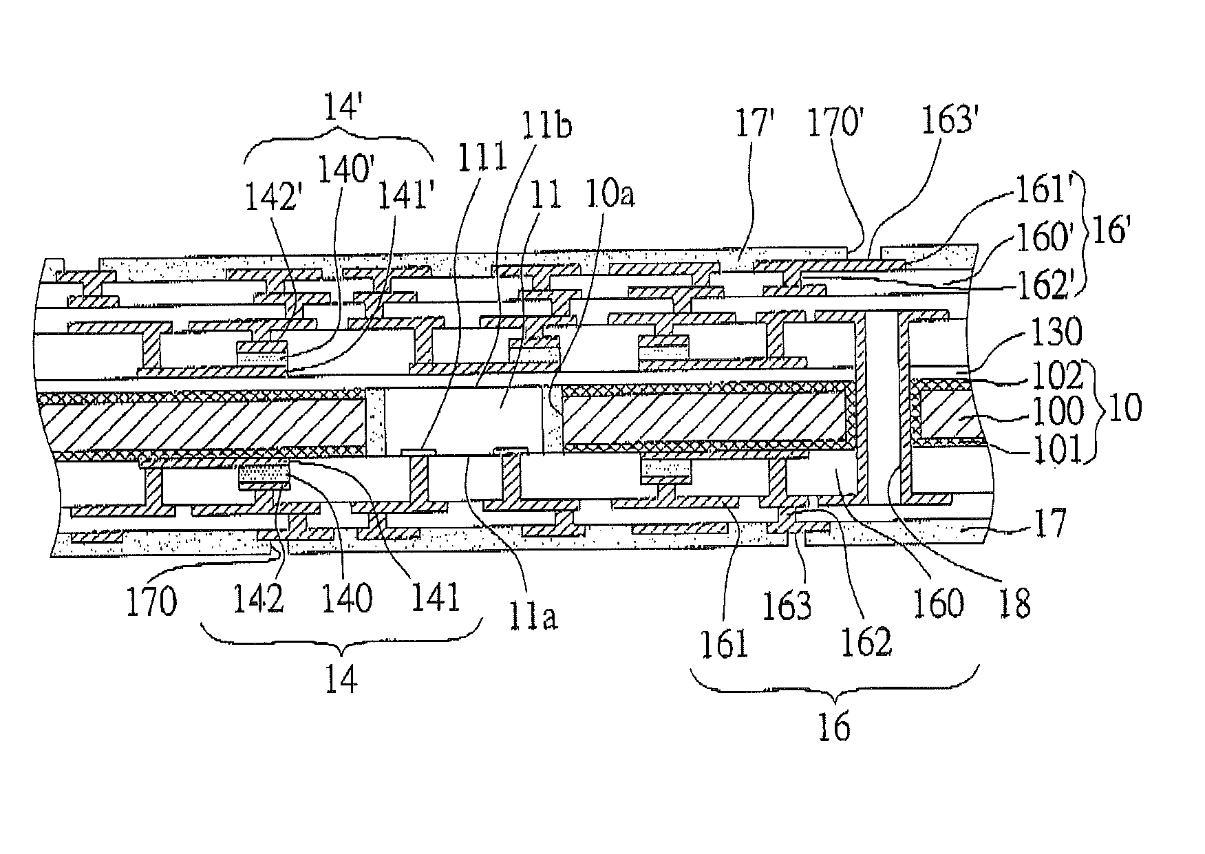 Circuit board structure having electronic components integrated therein