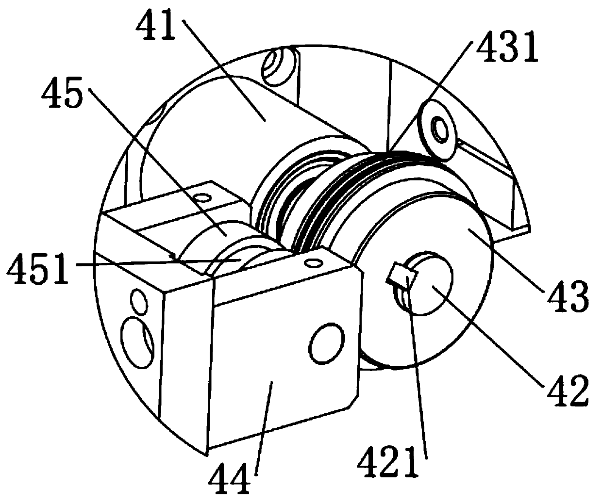 Mechanism for automatically sticking double faced adhesive tape on arc-shaped surface