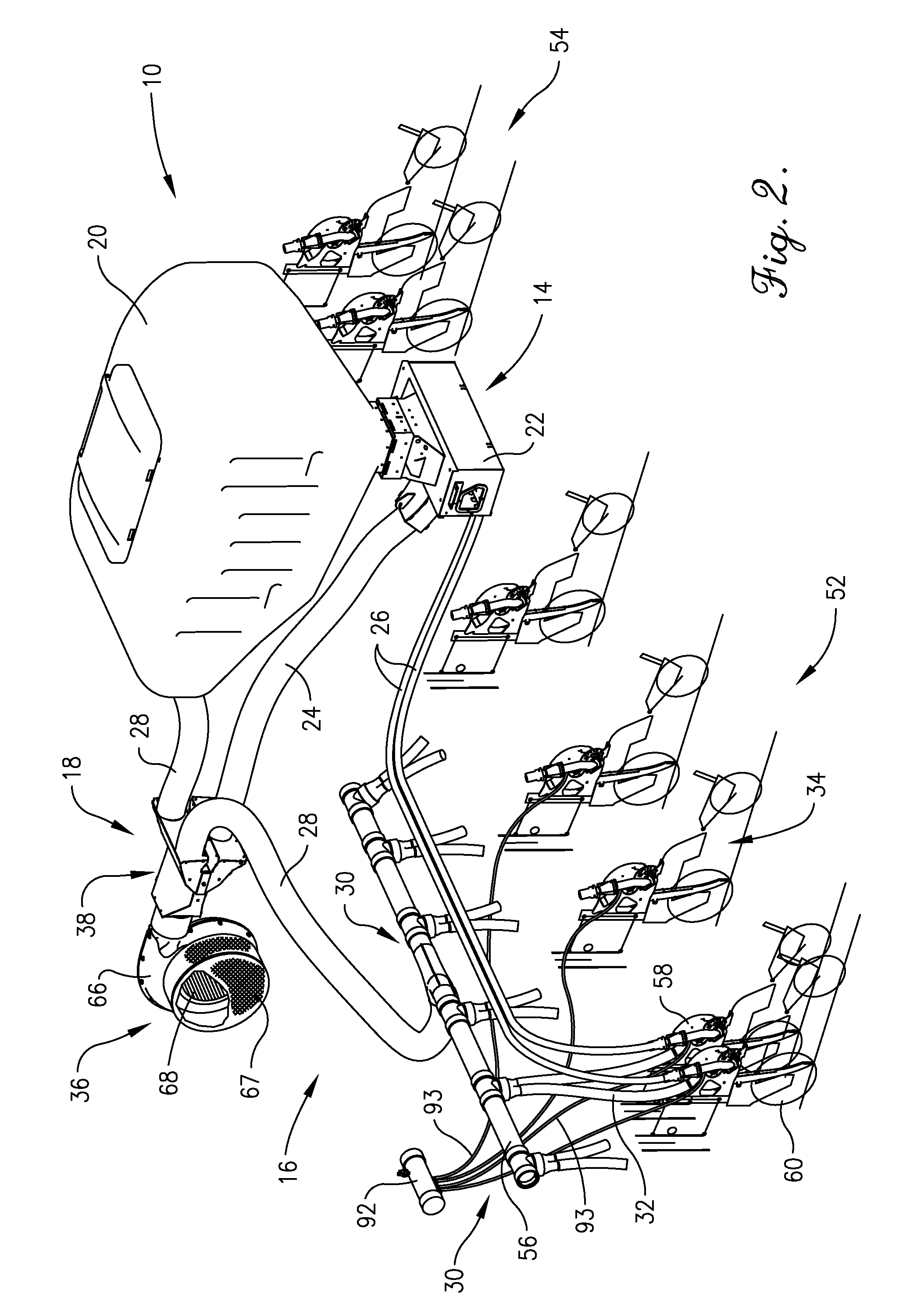 Air-assisted planting system having a single fan with pressure-responsive splitting of air streams for conveying and metering functions