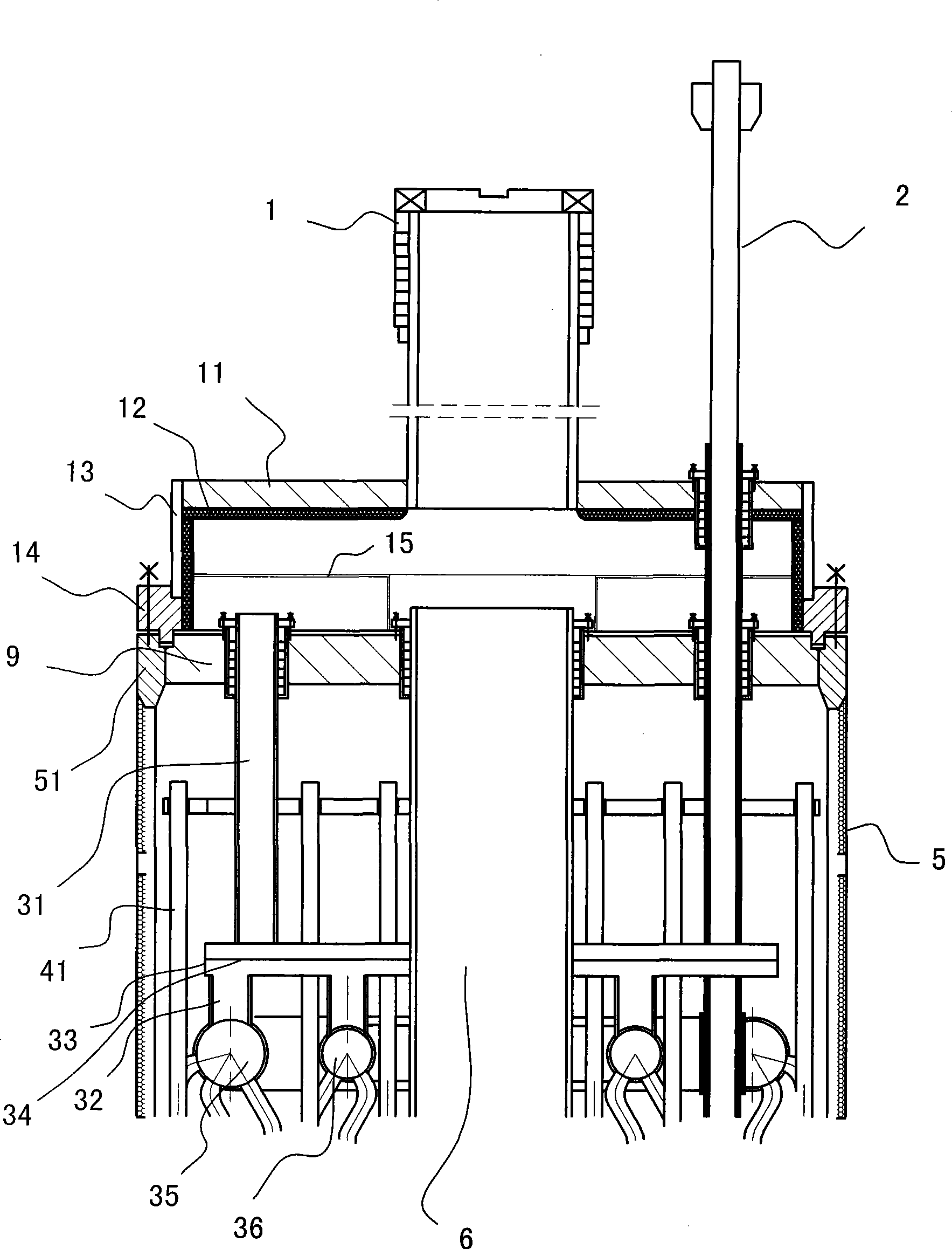 Internal component gas distributor of converter