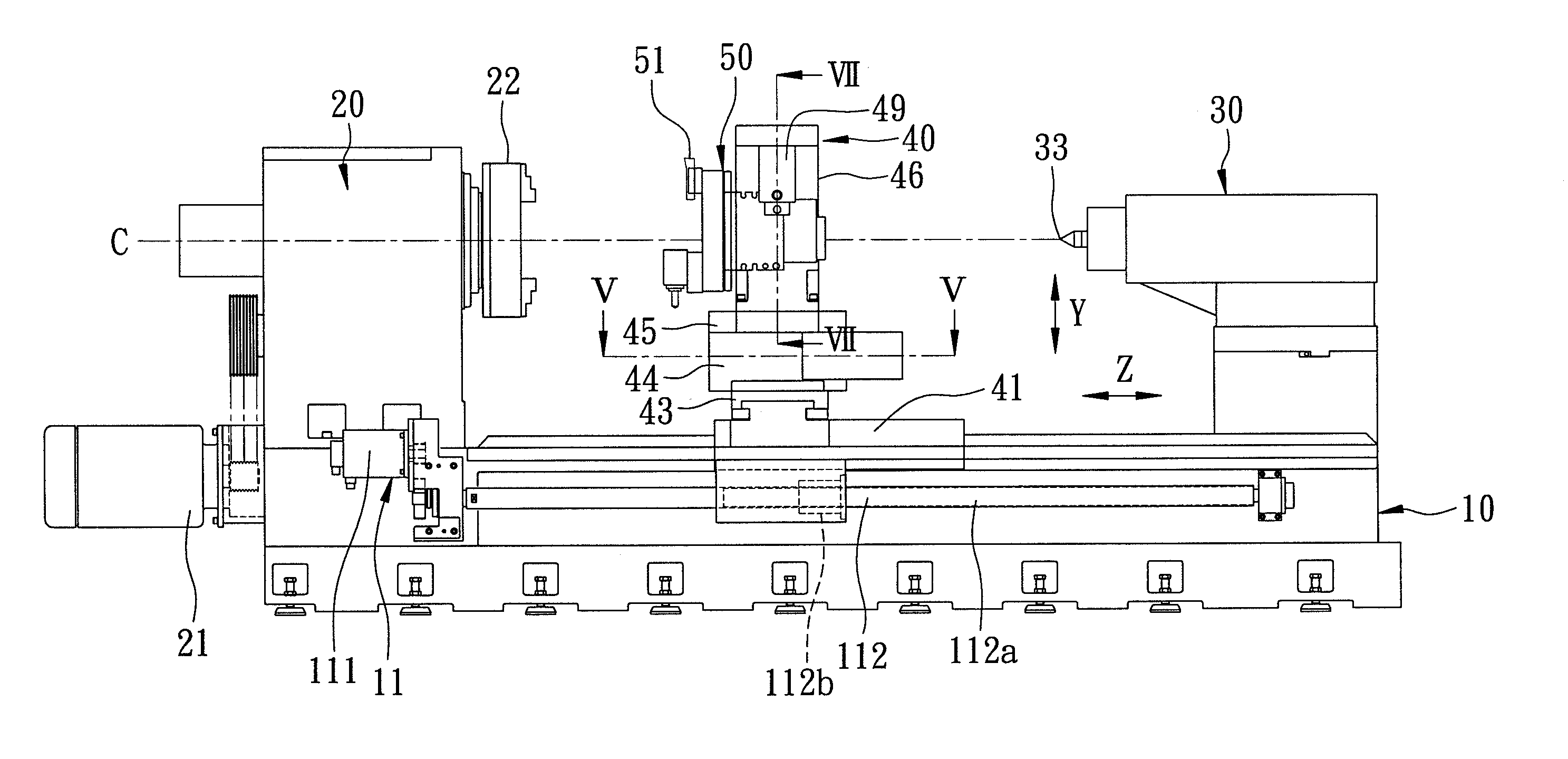 Tool holding device for a five-axis lathe