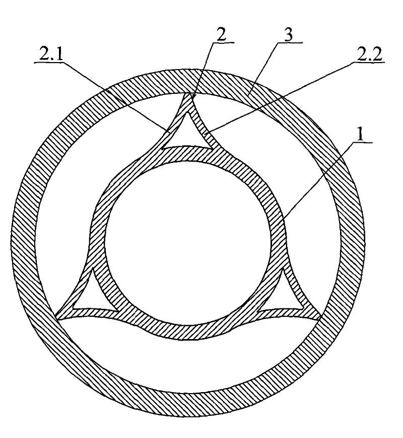 Rotary flexible shaft supporting tube with support blades having triangular-arc sections