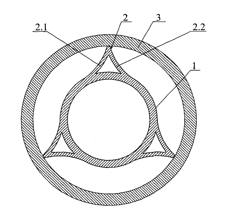 Rotary flexible shaft supporting tube with support blades having triangular-arc sections