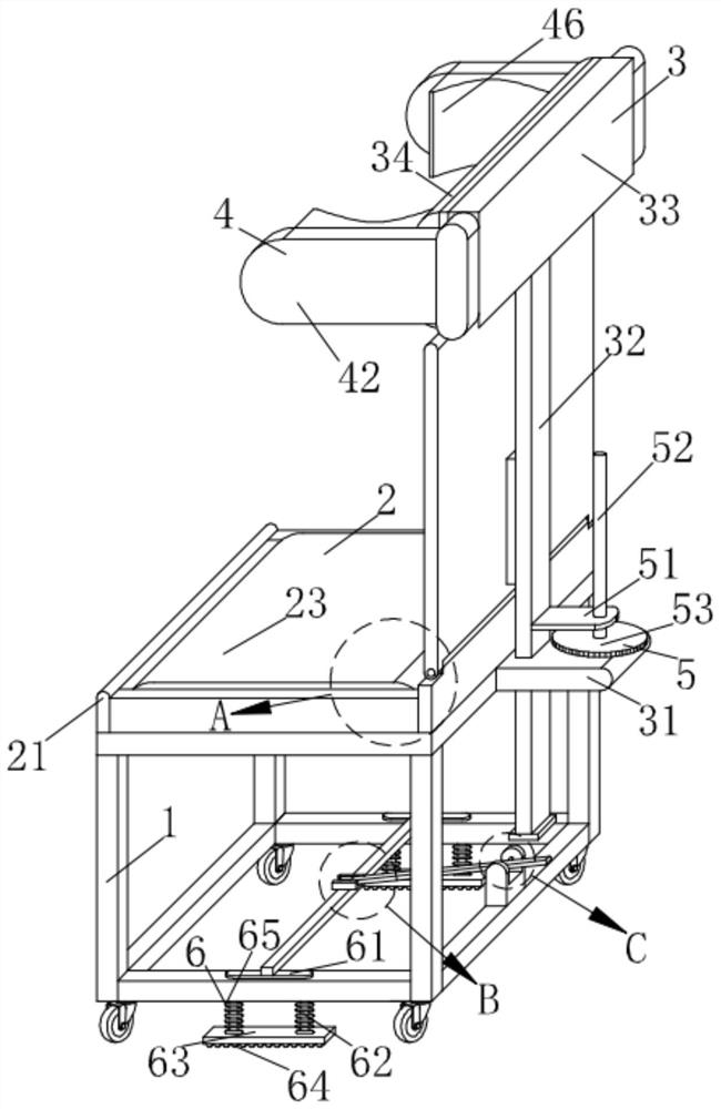 Auxiliary device for chest X-ray examination of patients in radiology department