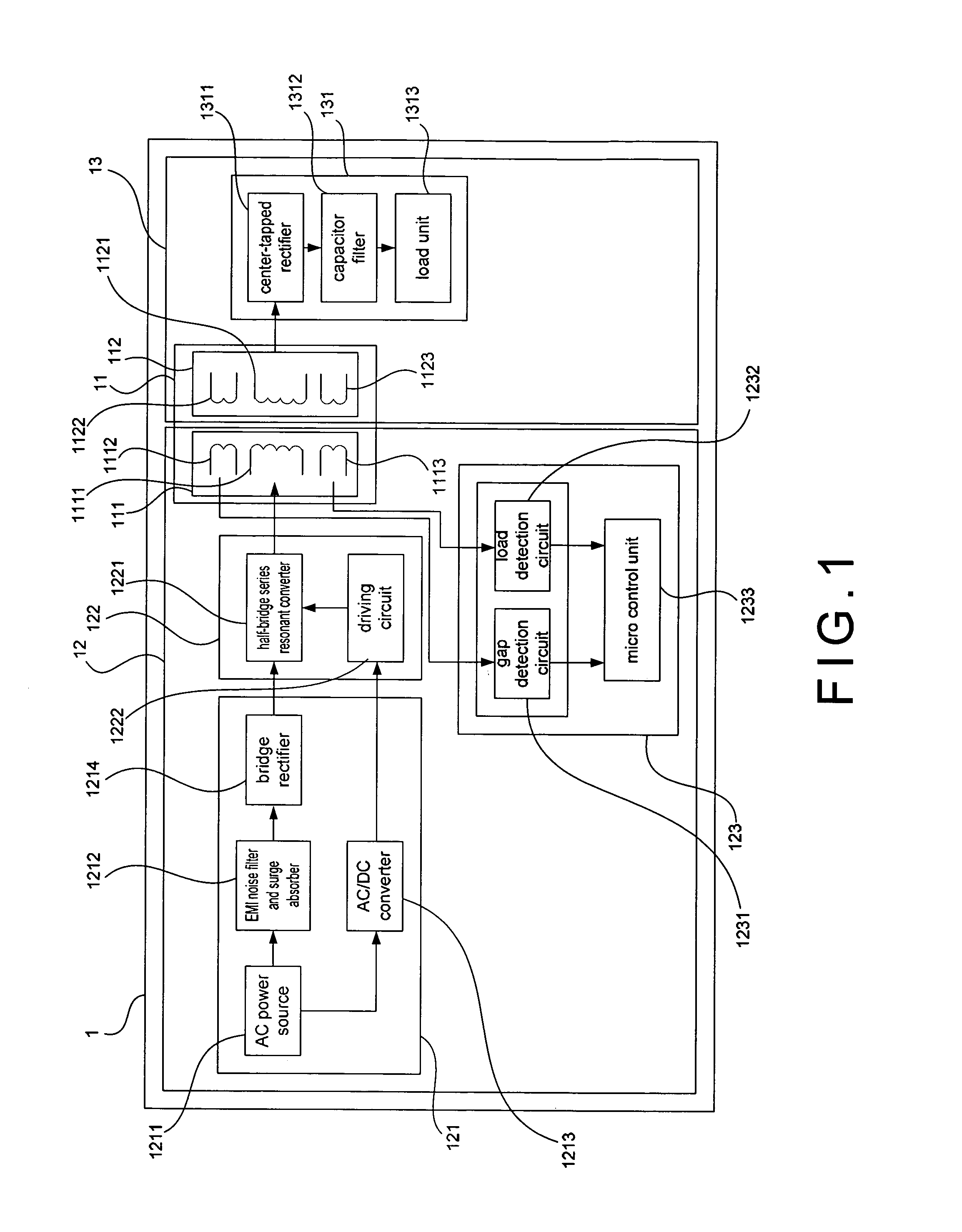 Non-contact power system with load and gap detection