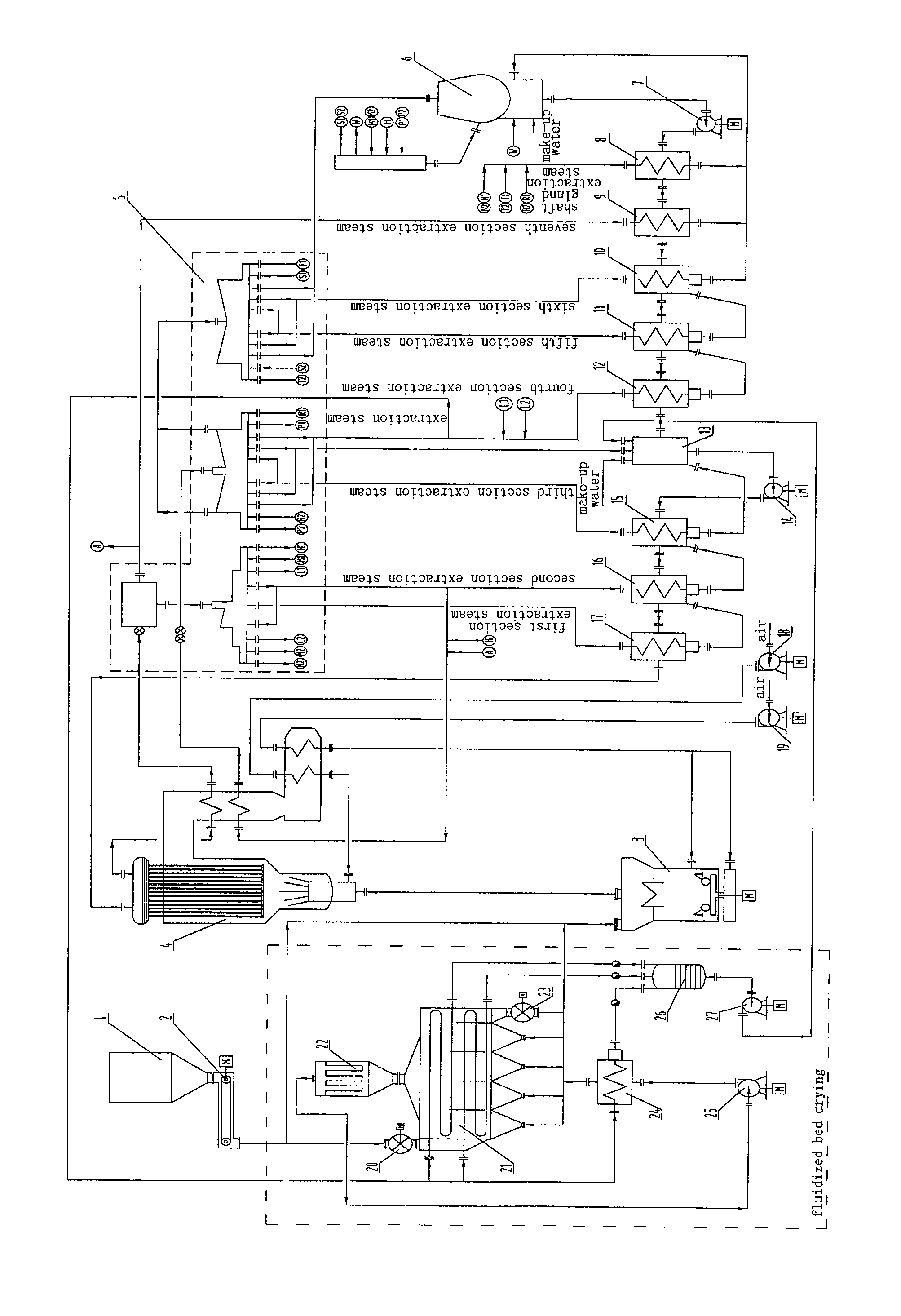 Process for reducing coal consumption in coal fired power plant with fluidized-bed drying