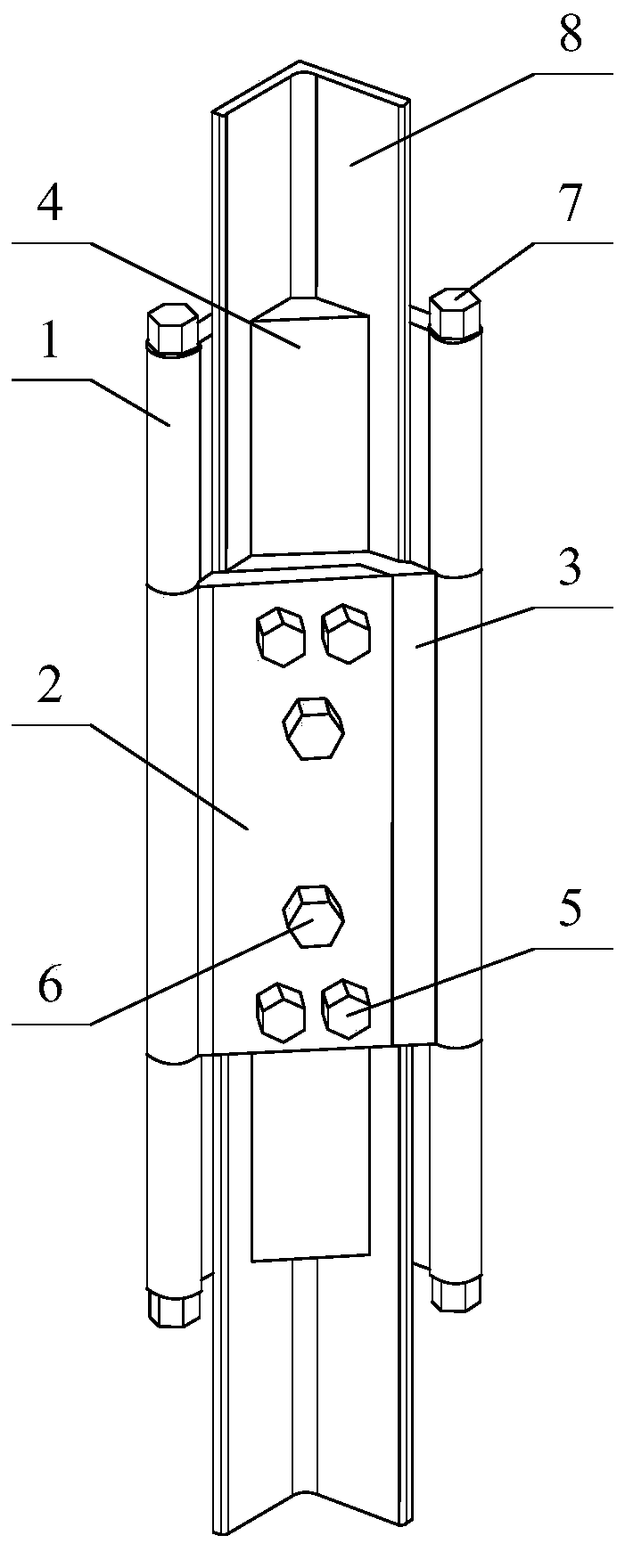 Buckling-restrained reinforcing device for power transmission iron tower angle steel