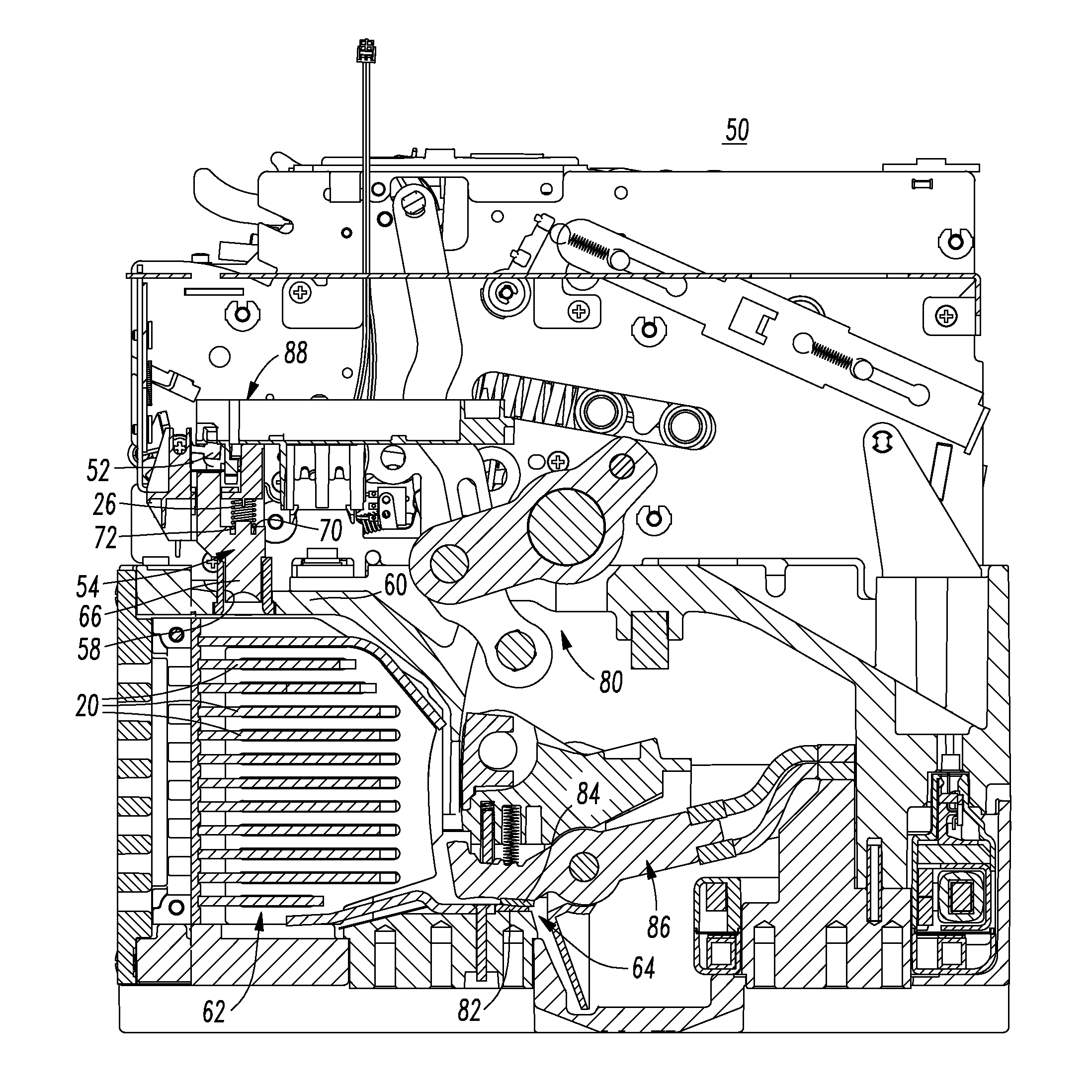 Trip mechanism and electrical switching apparatus including a trip member pushed by pressure arising from an arc in an arc chamber