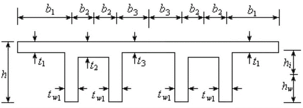 Optimized design method for section of multi-rib type T-shaped beam bridge