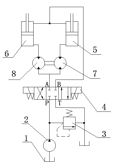 Synchronizing circuit of hydraulic motors of two-column gantry lifter