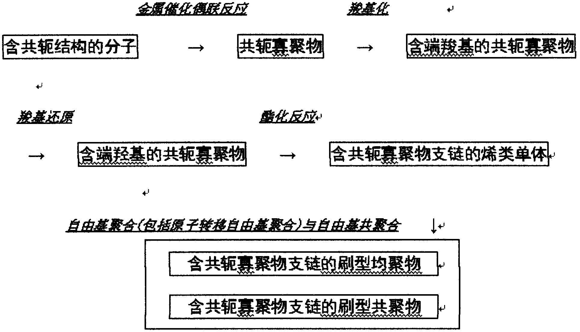 Synthetic method of brush type homopolymer and copolymer containing conjugate oligomeric branched chains