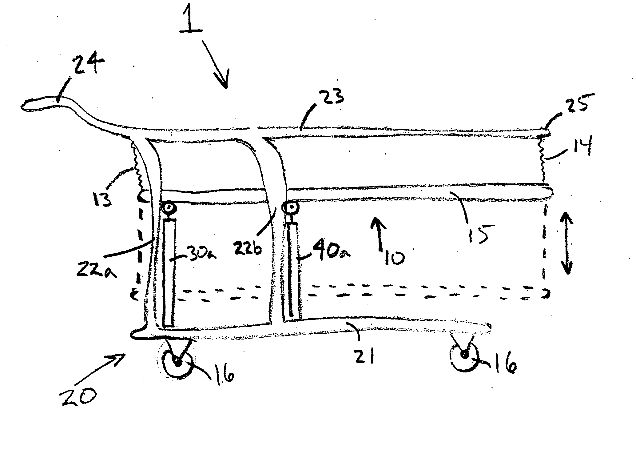 Material handling and shopping cart having a basket with a movable floor