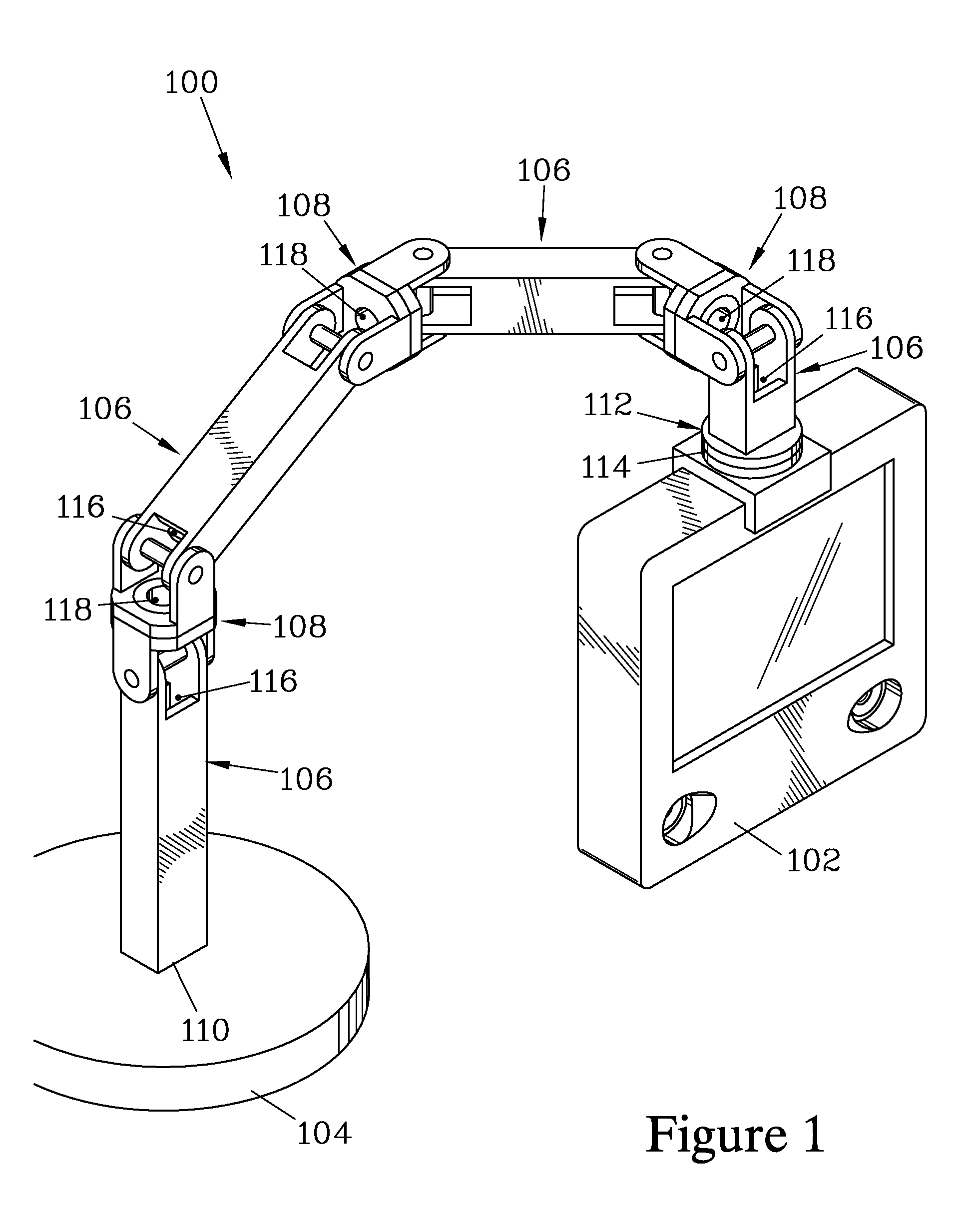 Adjustable support arm for audio visual device