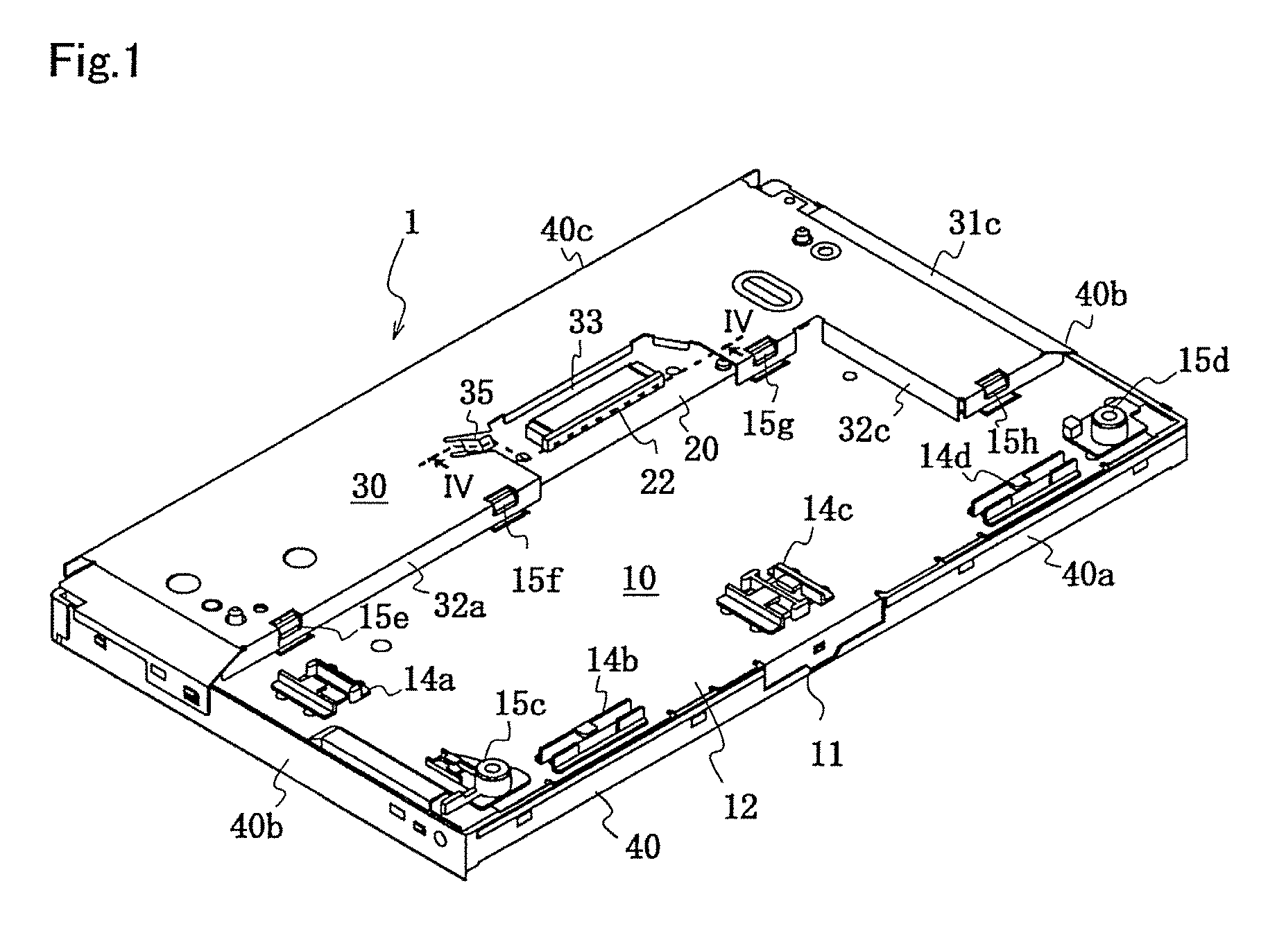 Liquid crystal display with elastic ground contact on first side and multiple ground contacts on second side of drive circuit board