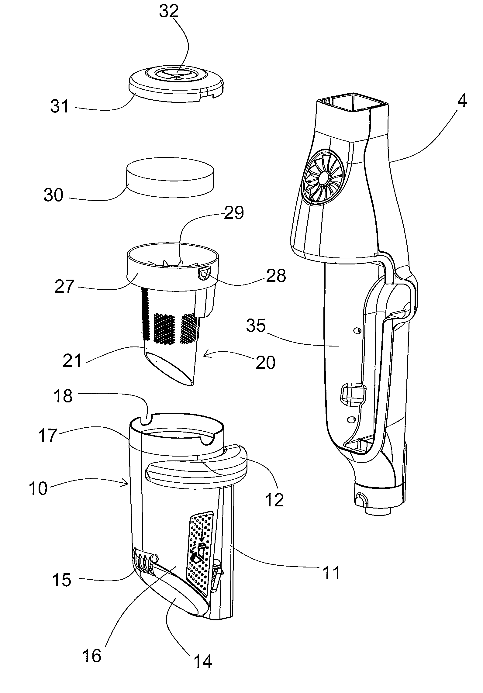 Cyclonic separation device with acceleration ramp