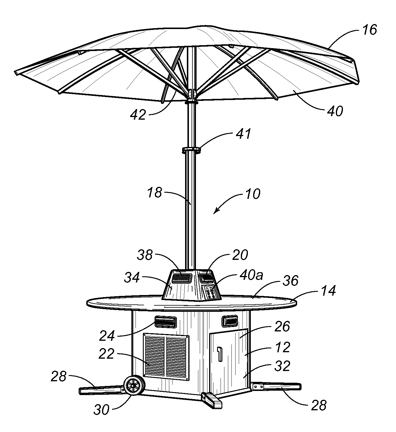 Table umbrella apparatus with air treating system