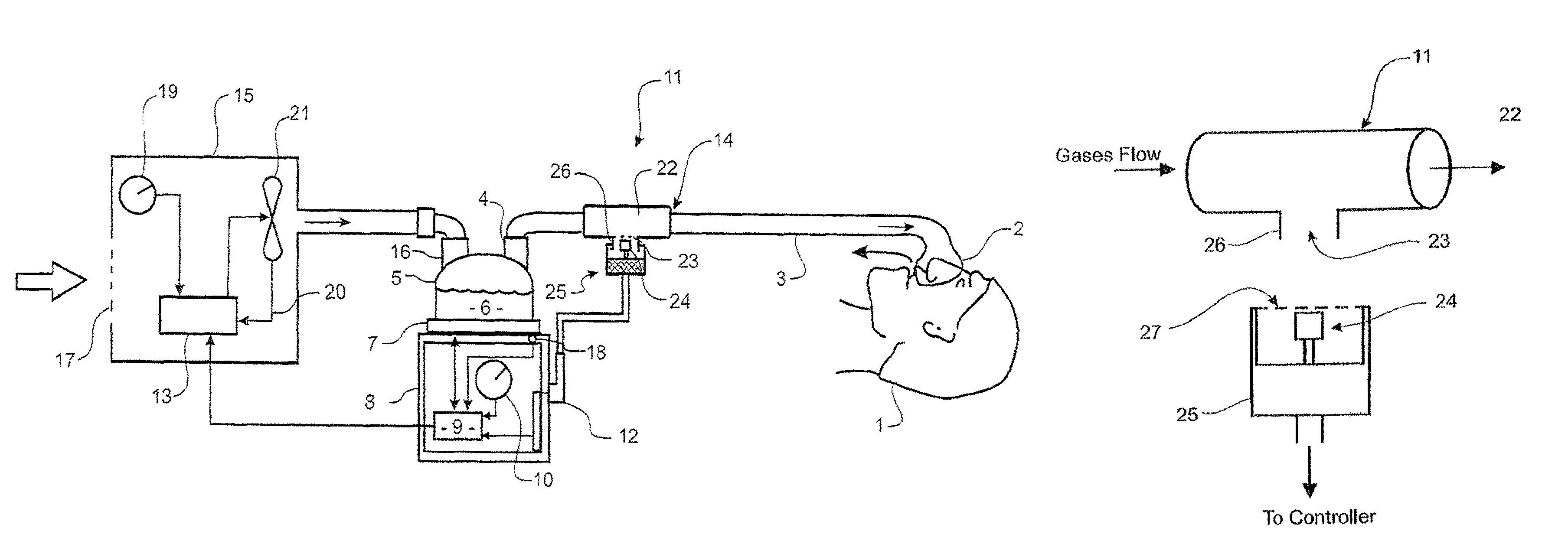 System for sensing the delivery of gases to a patient
