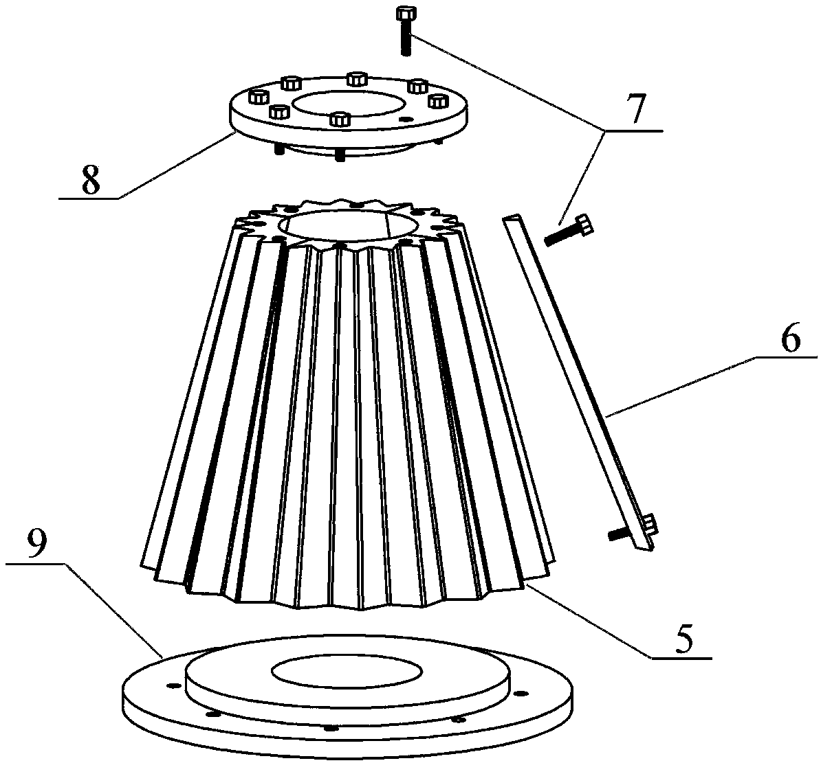 Foam-corrugated composite dot matrix metal sandwich conical shell and preparation method thereof