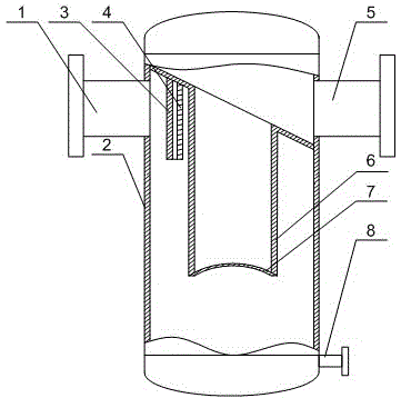 Gas-liquid separation device for single-well booster set