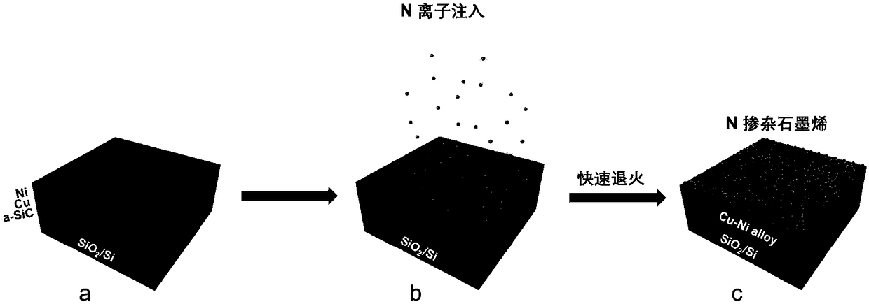 Method for preparing N-doped graphene through ion implantation
