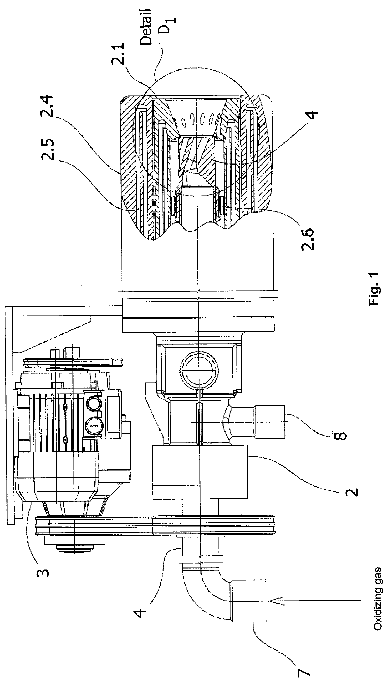 Combined burner for blowing oxidizing gas and fuel into melting furnace