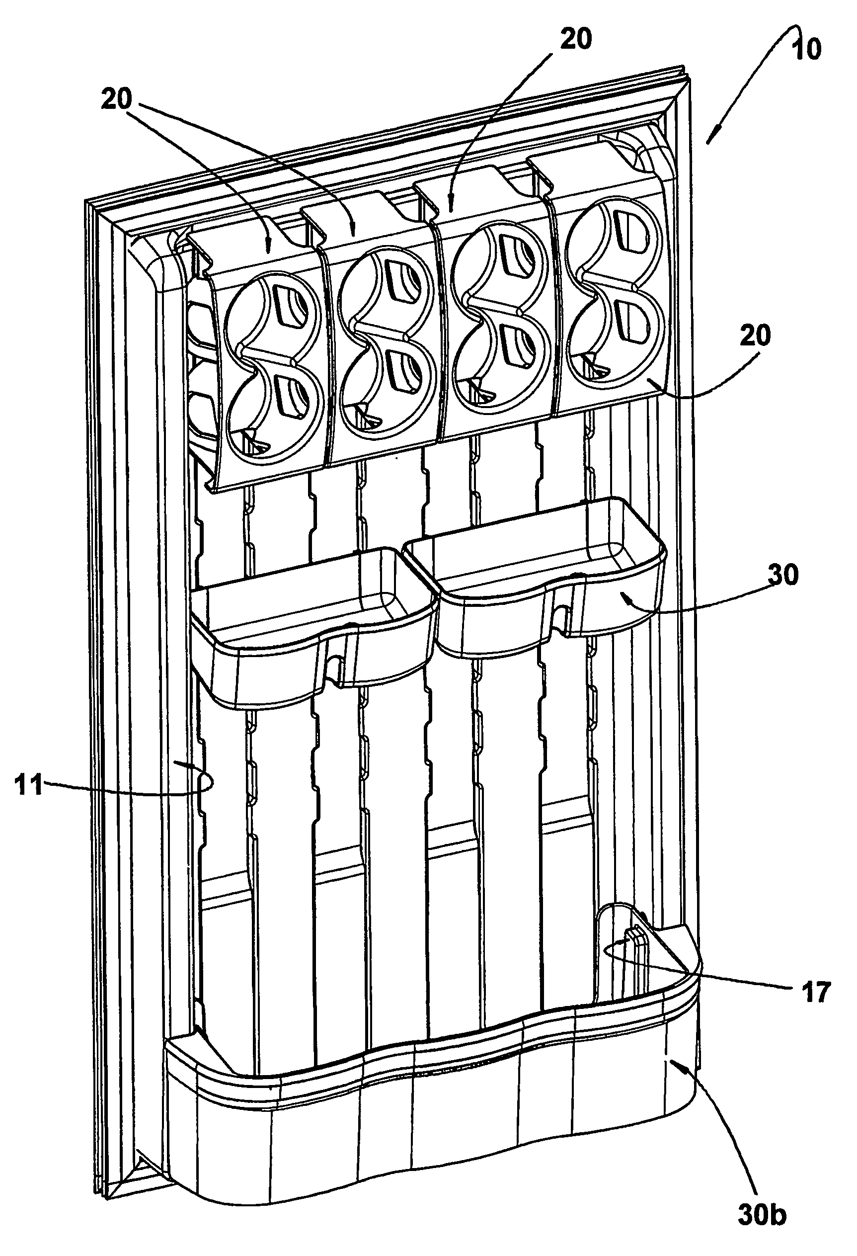 Accessory arrangement for a refrigerator door and can holder for a refrigerator