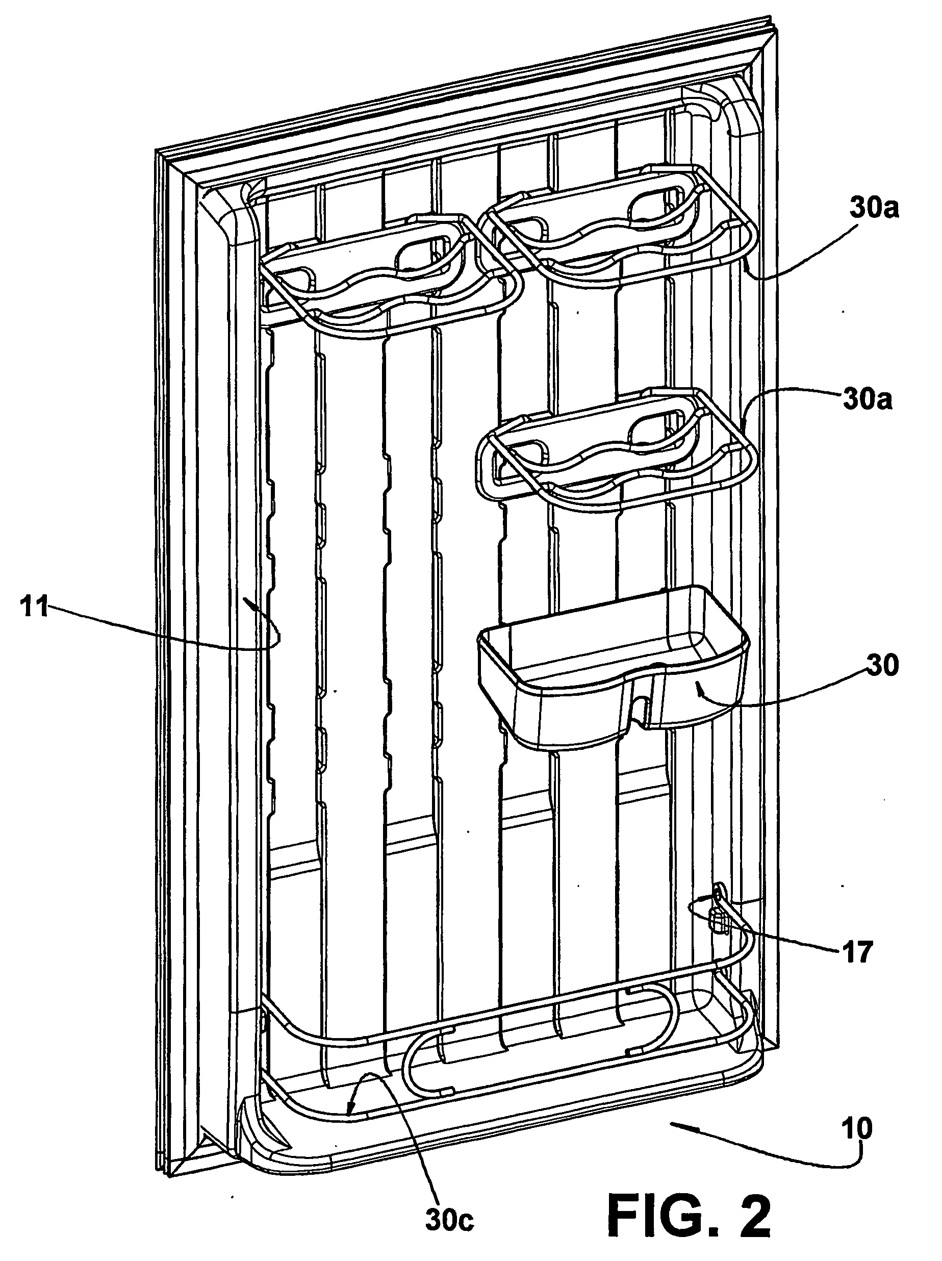 Accessory arrangement for a refrigerator door and can holder for a refrigerator