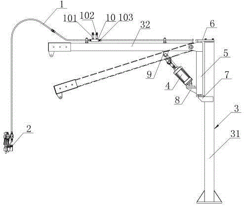 Supporting and hoisting mechanism provided with sensor and used for mixing head in foaming machine
