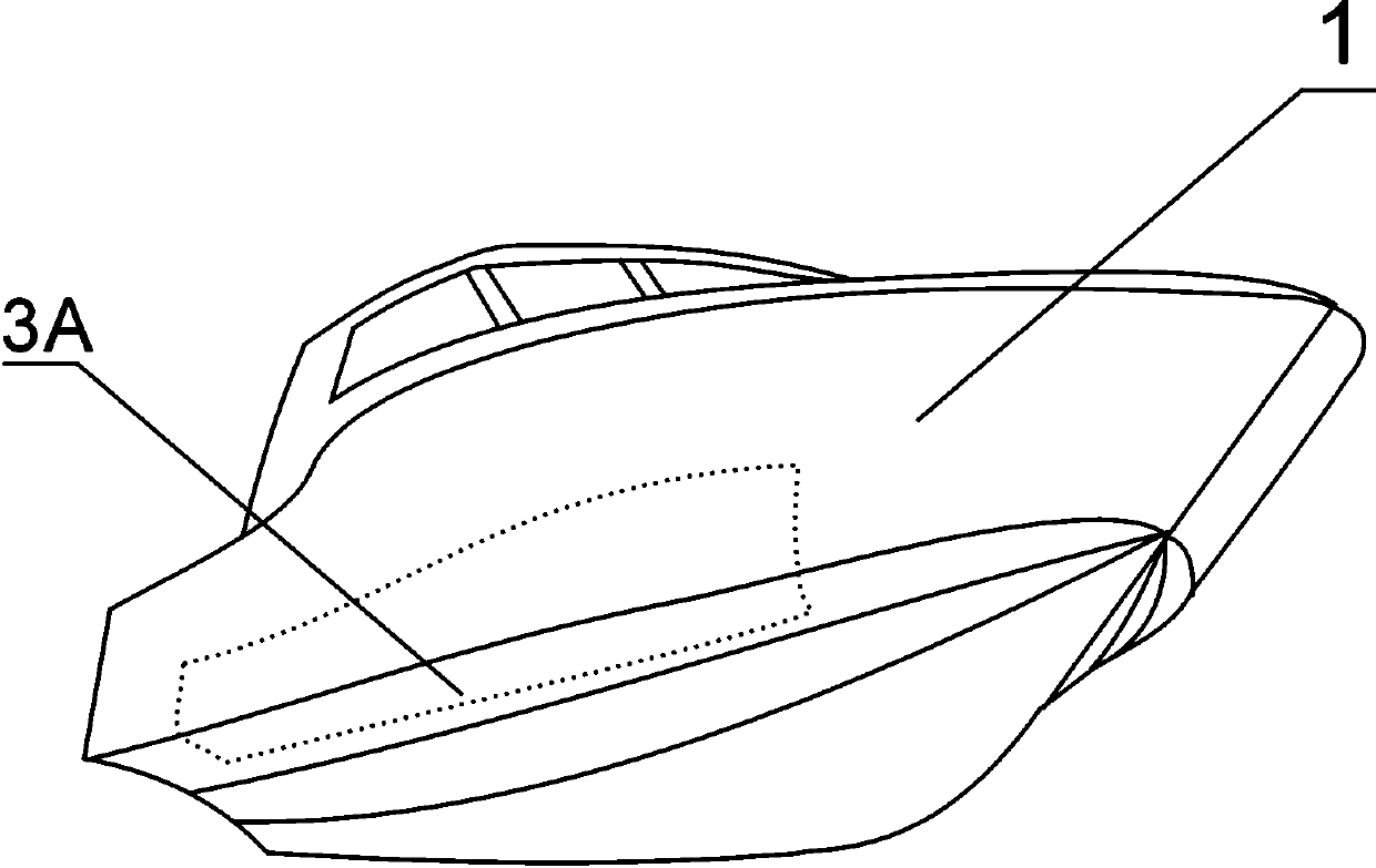 Ship with laterally and outwards expanded and stored device