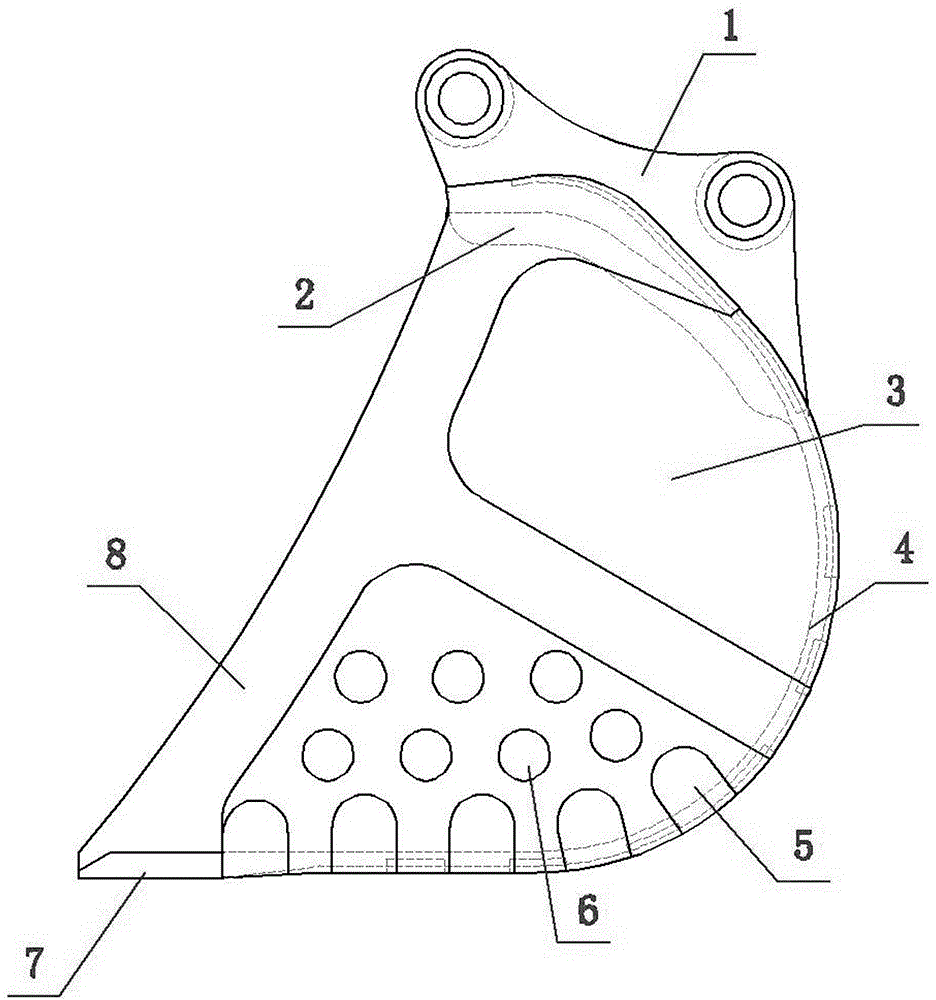 Integral casting digging bucket and manufacturing method thereof