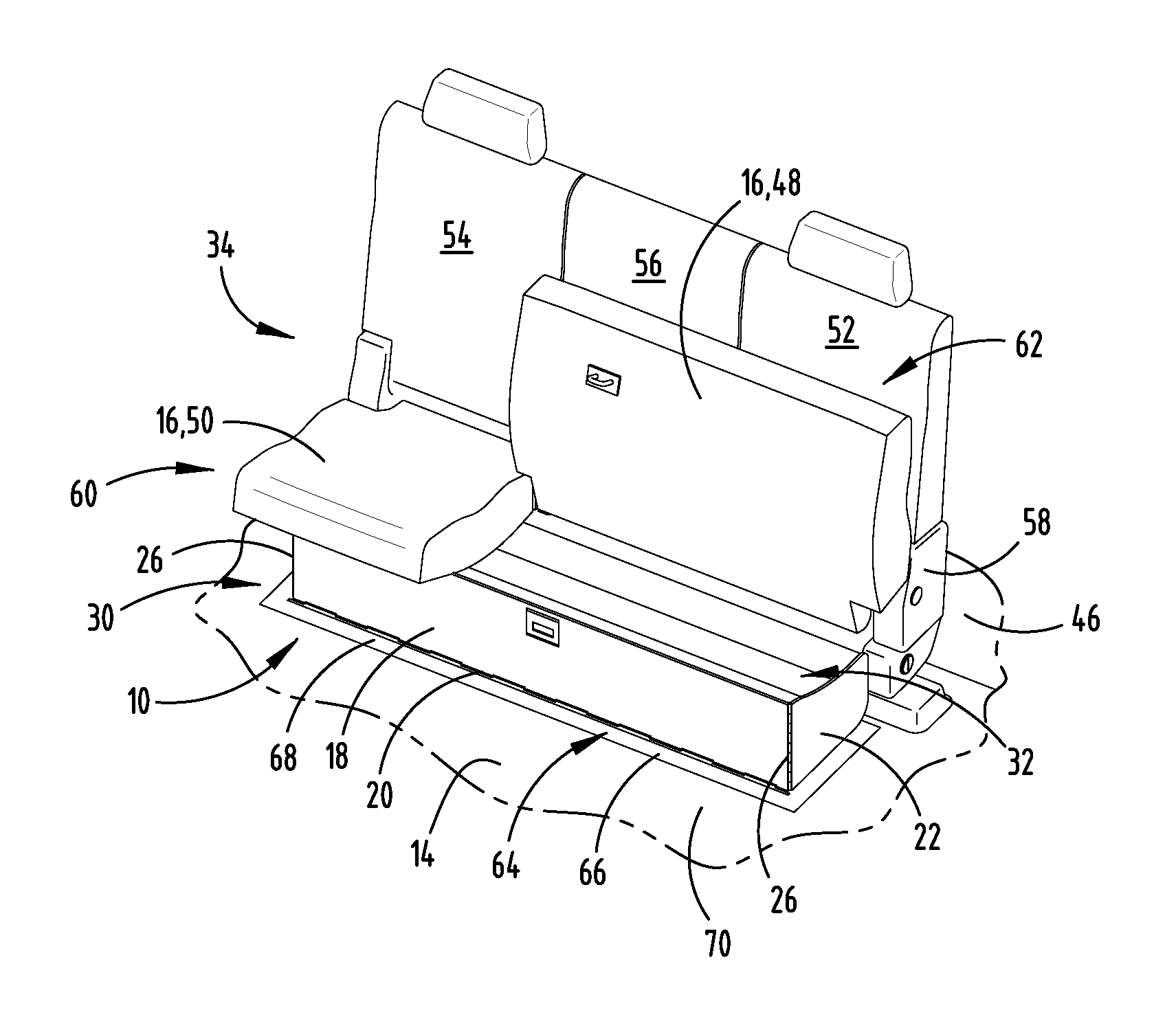 Collapsible rear seat storage assembly