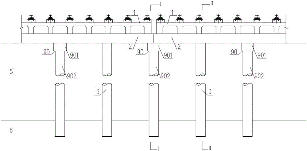 Medium-low speed maglev traffic engineering single-line excavation section pile foundation combined type rail bearing beam structure