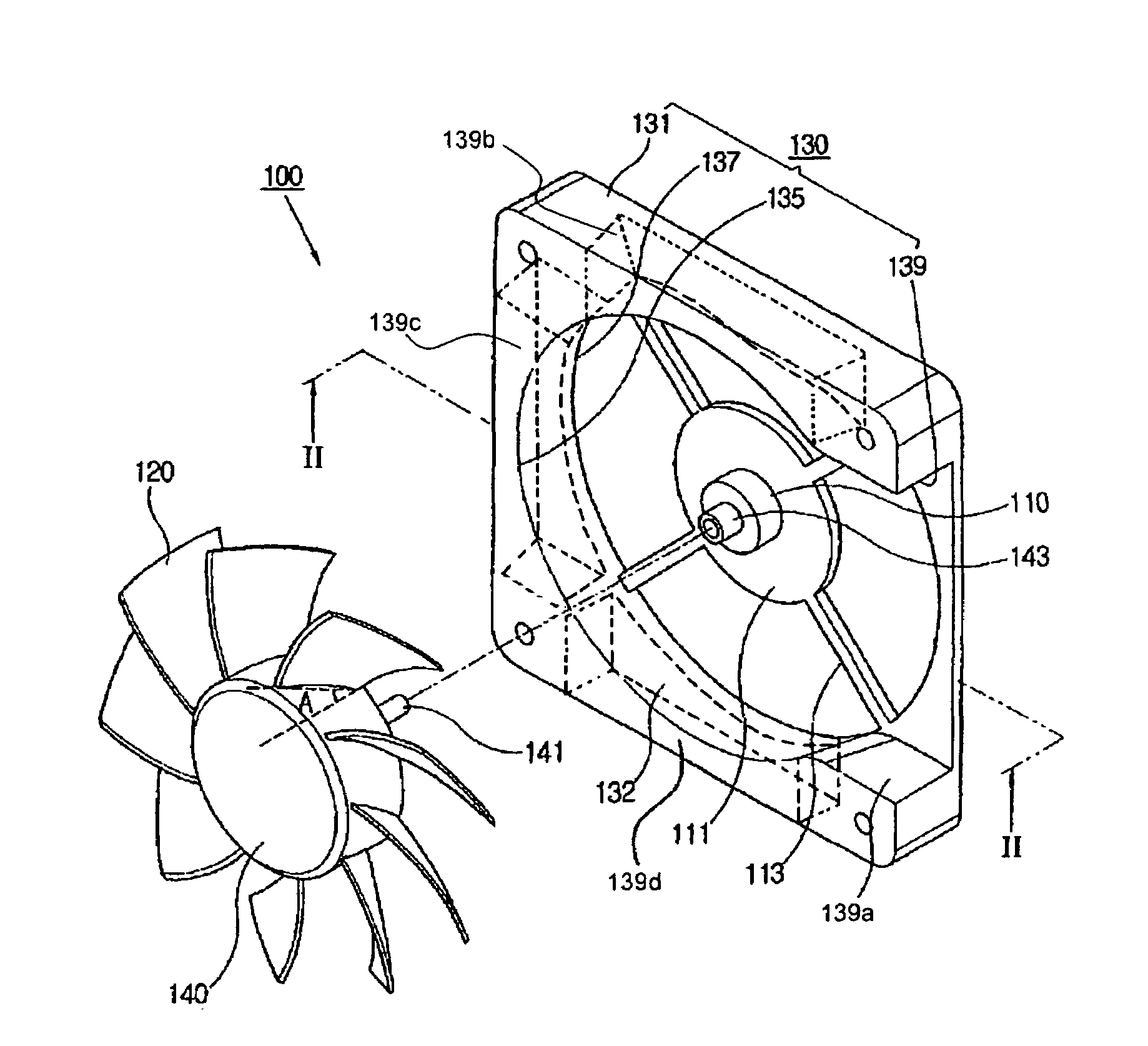 Fan to generate air flow in axial and radial directions