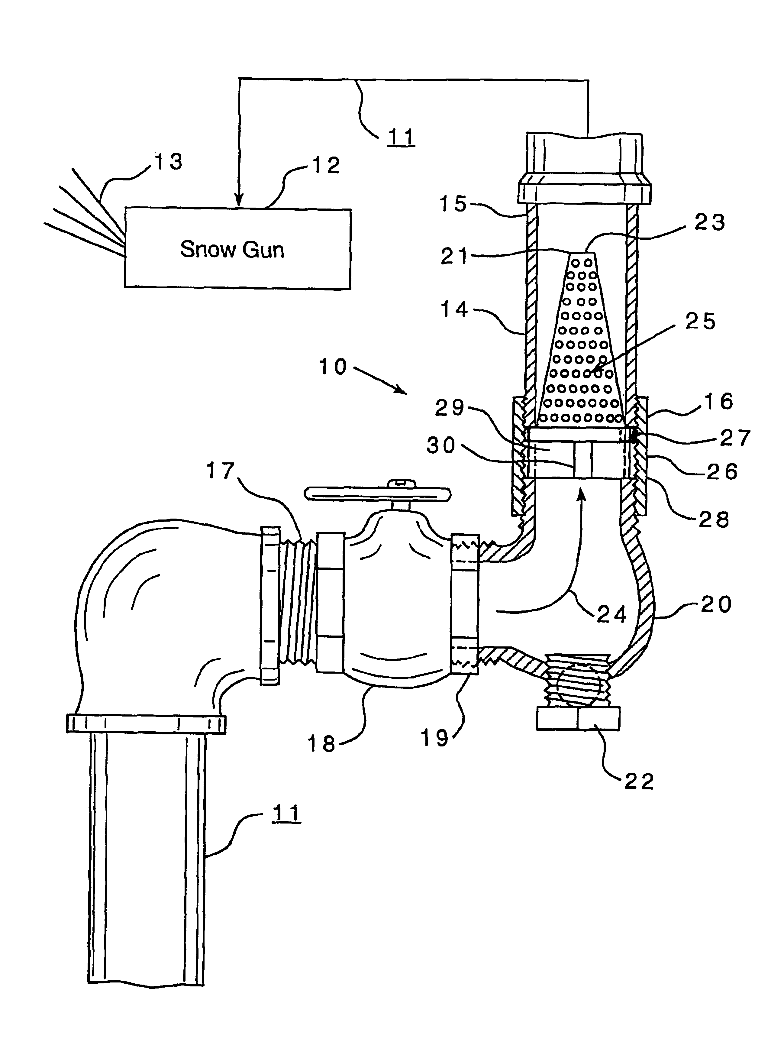 Fluid filter system for snow making apparatus