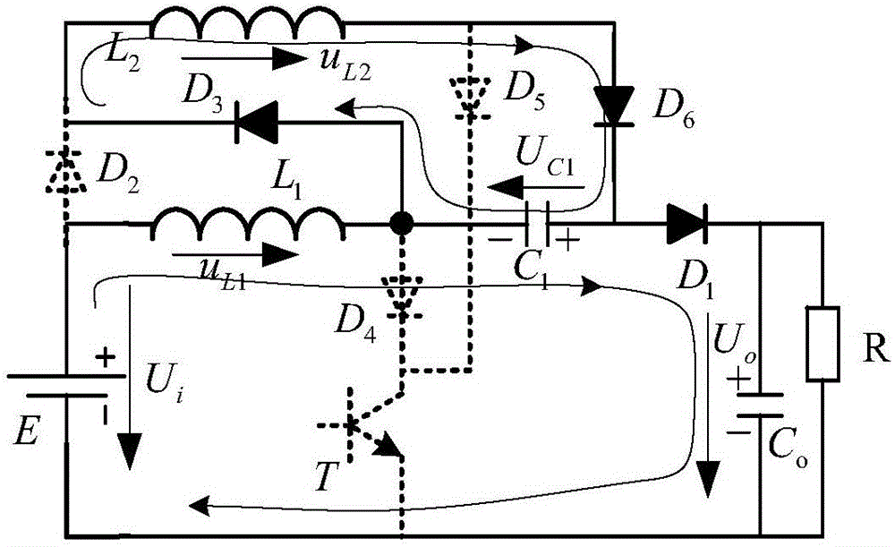Single-tube high-gain direct-current voltage enhancement conversion circuit with additional electric potential superposition output