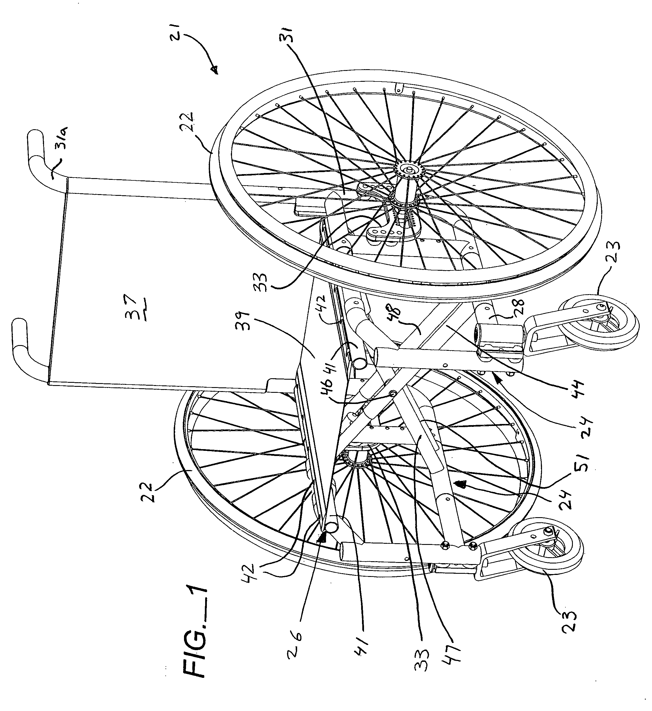 Foldable wheelchair with extensible link assembly and method