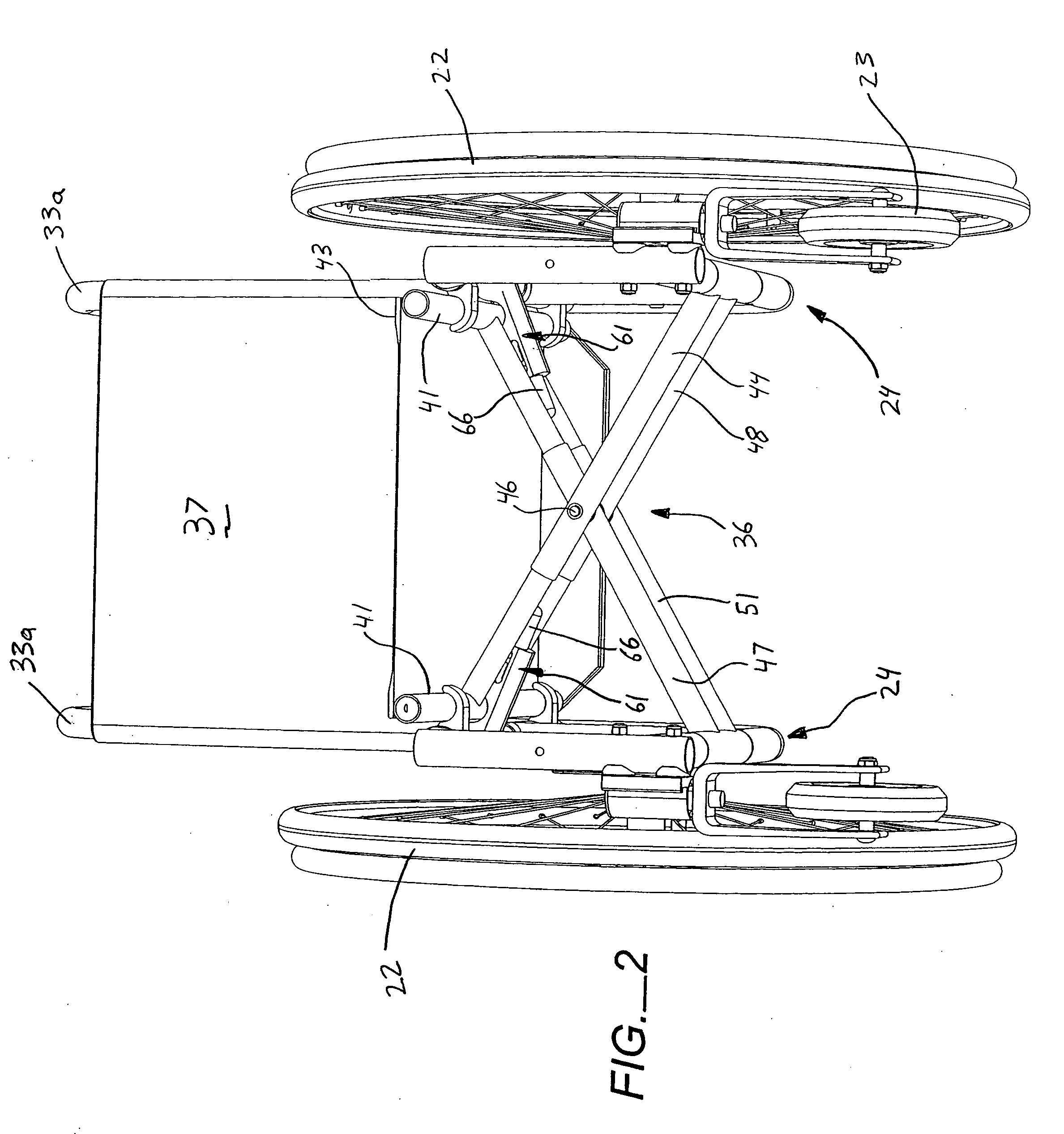 Foldable wheelchair with extensible link assembly and method