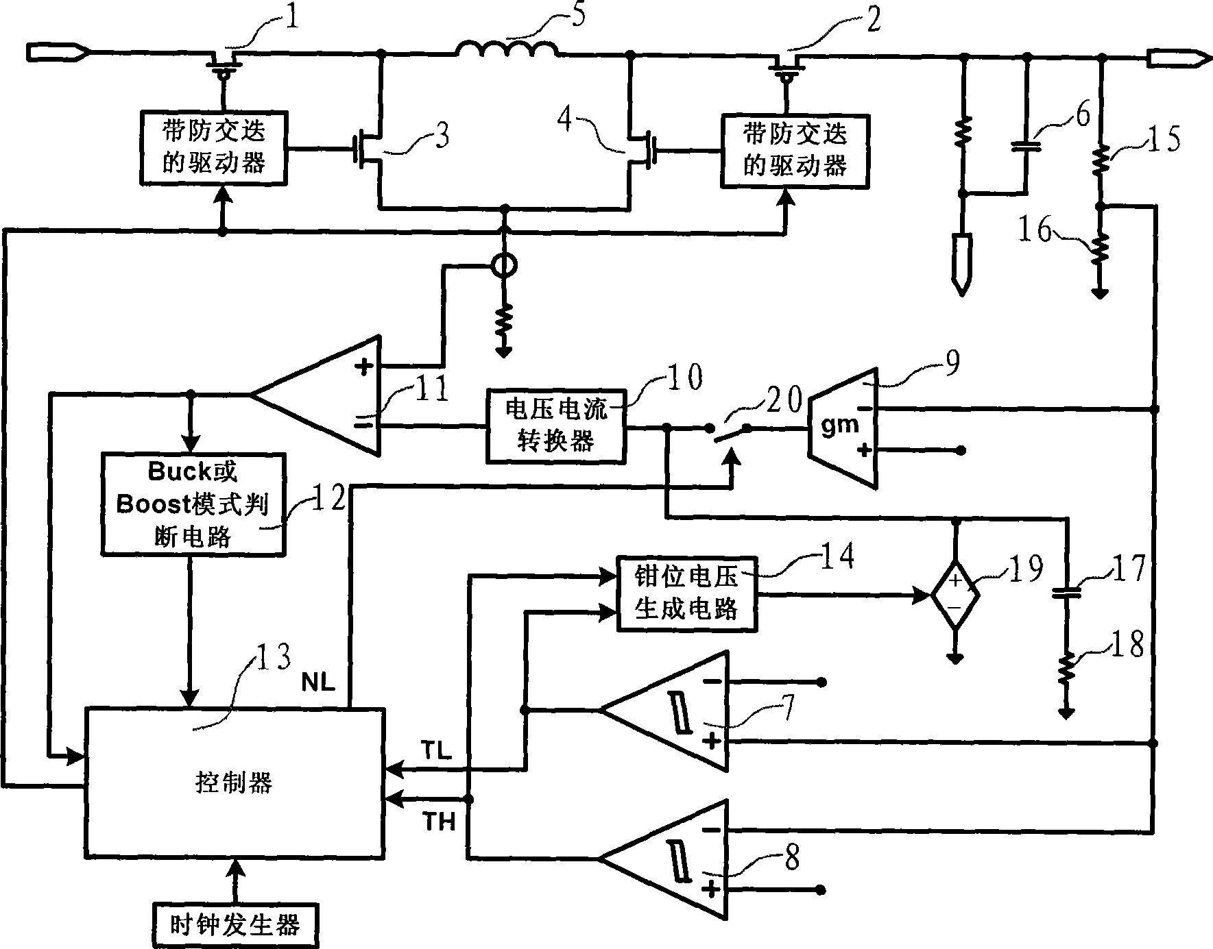 Controlling method and apparatus for four switch step-up step-down DC-DC converter