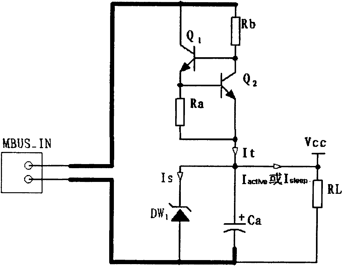 Low power consumption power supply circuit of meter bus slave computer